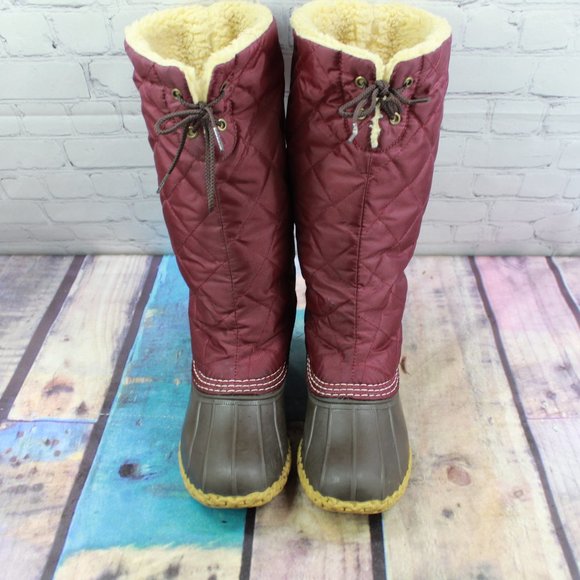 LL Bean Maroon Wine Quilted Sherpa Fleece Lined Waterproof Rubber Duck Boots 6 M - Picture 5 of 9
